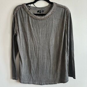 Miss Me Charcoal Embellished Long Sleeve Top